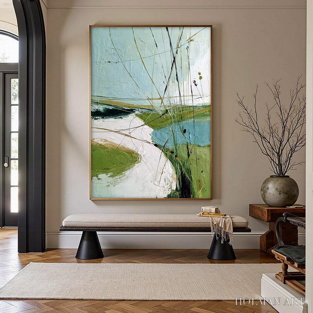 HOLMAN ART Verdant Path – Textured Abstract Green and White Landscape Painting - image 2