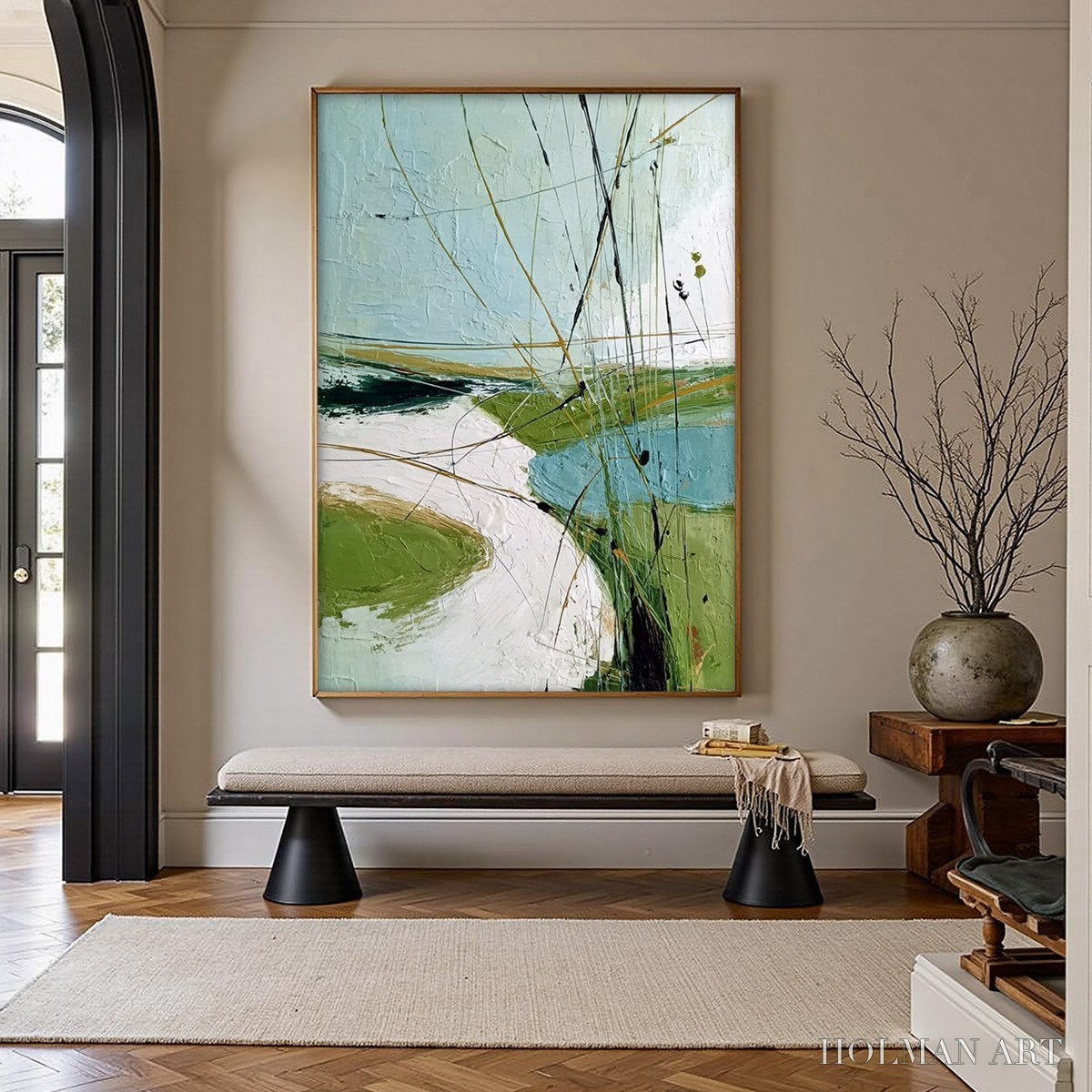 HOLMAN ART Verdant Path – Textured Abstract Green and White Landscape Painting - image 2