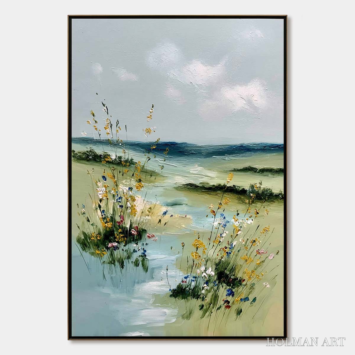 HOLMAN ART Meadow Whispers – Textured Vertical Landscape Painting of a Wildflower Meadow - image 1