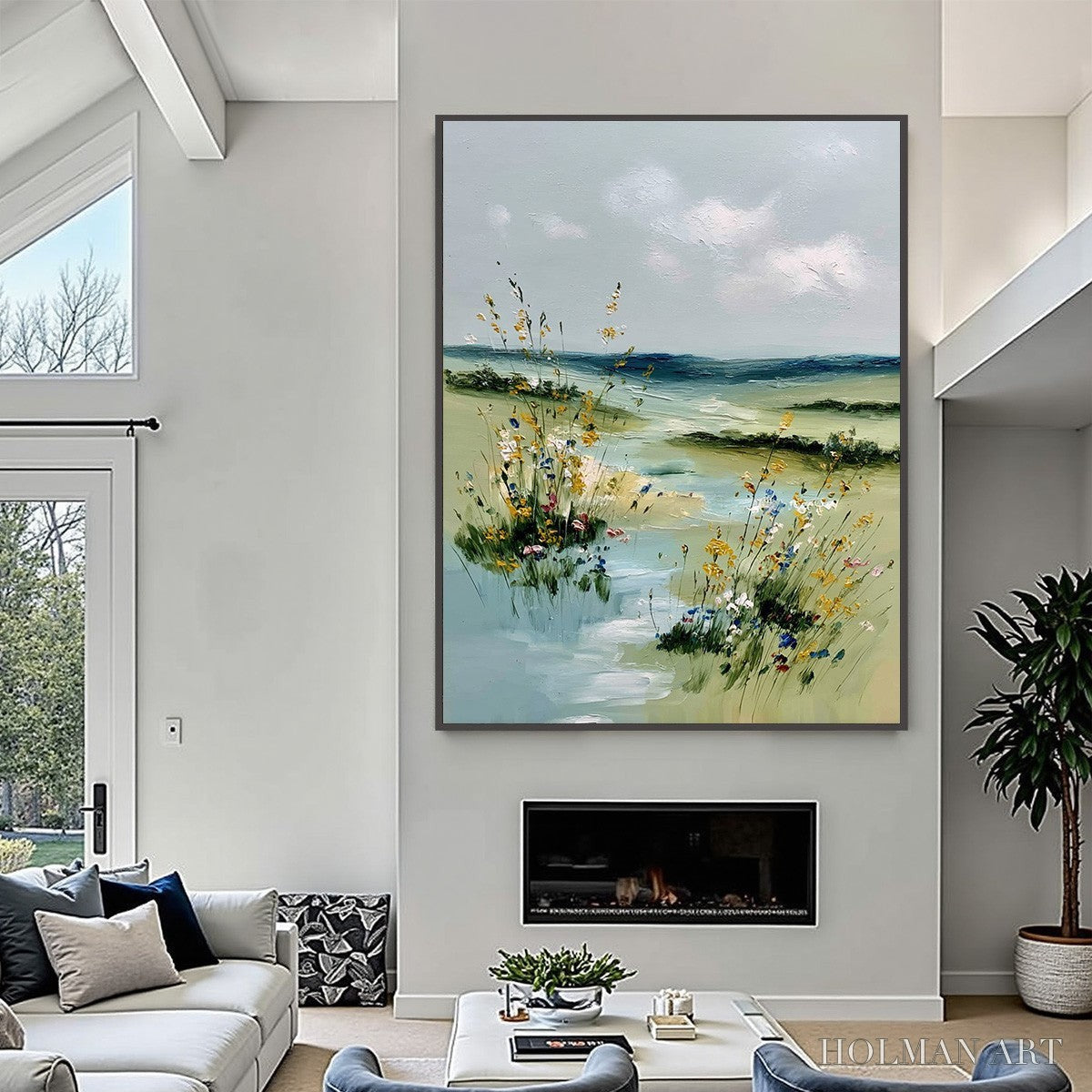 HOLMAN ART Meadow Whispers – Textured Vertical Landscape Painting of a Wildflower Meadow - image 2