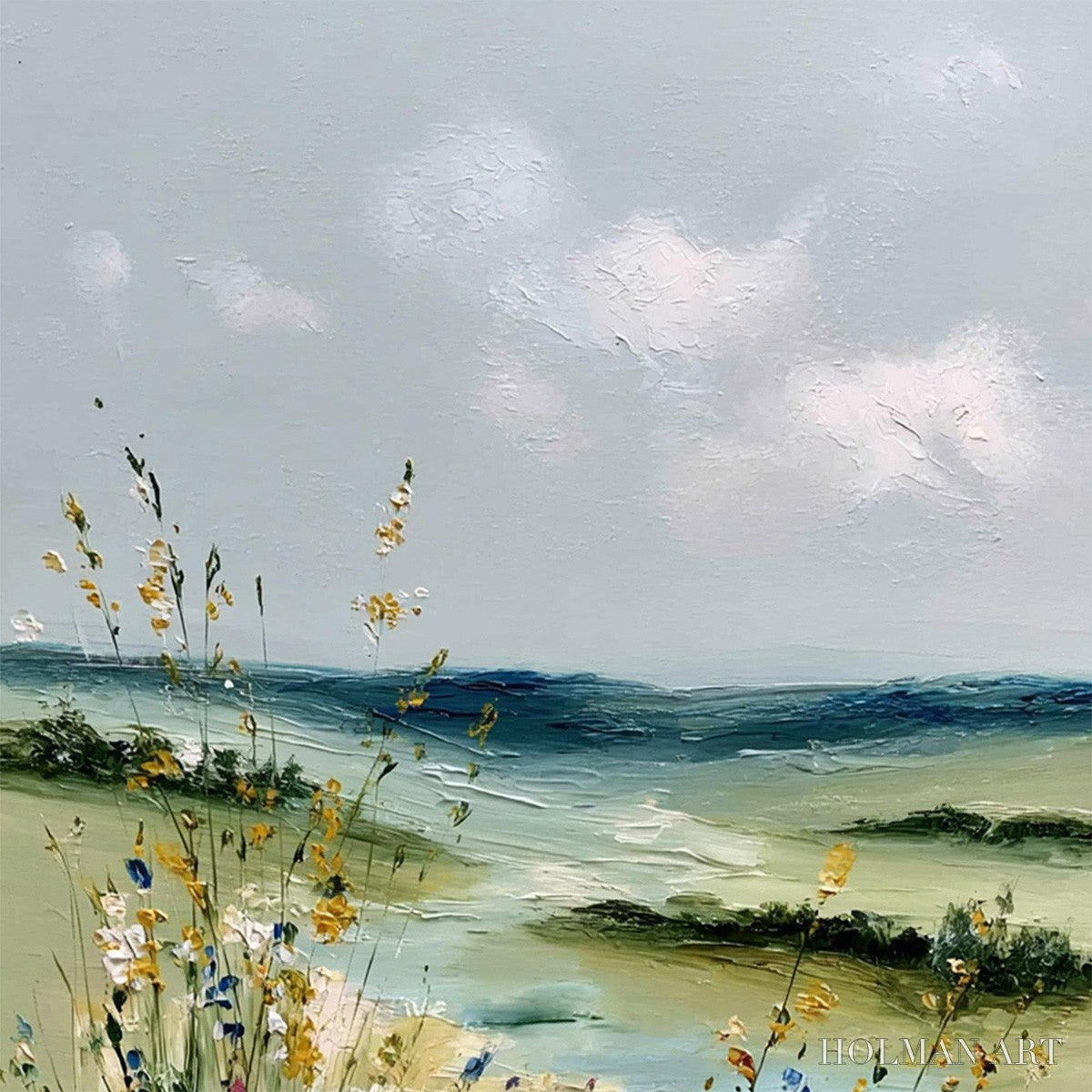 HOLMAN ART Meadow Whispers – Textured Vertical Landscape Painting of a Wildflower Meadow - image 3