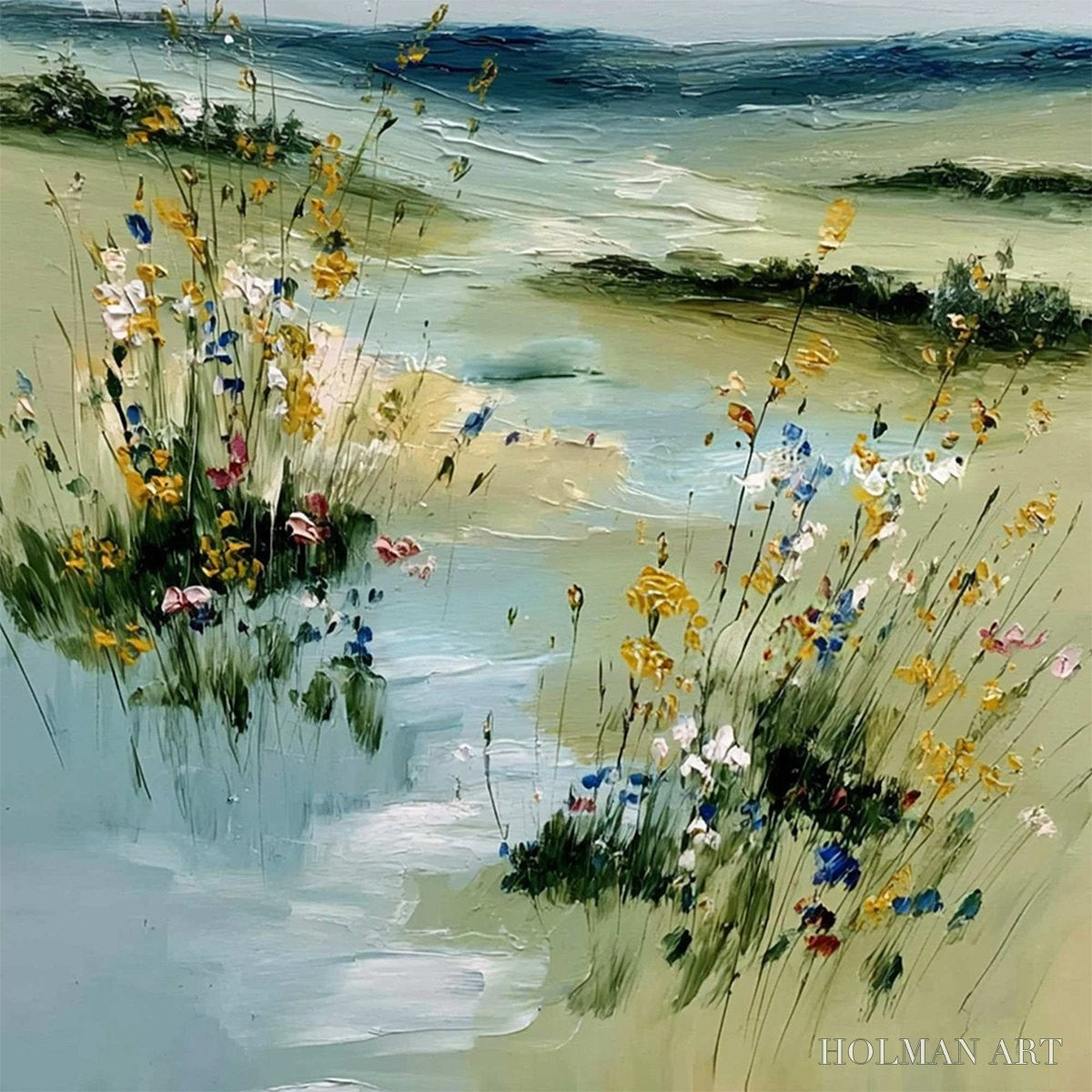 HOLMAN ART Meadow Whispers – Textured Vertical Landscape Painting of a Wildflower Meadow - image 5