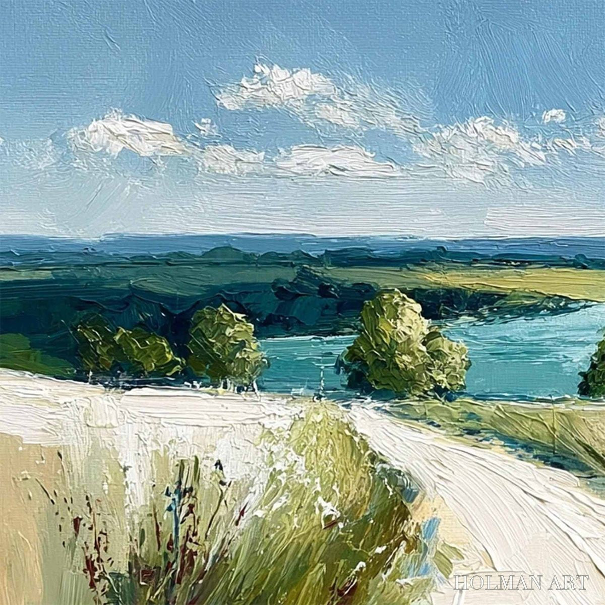 HOLMAN ART Riverbend Vista – Textured Impasto Landscape Painting of a Countryside Path - image 3
