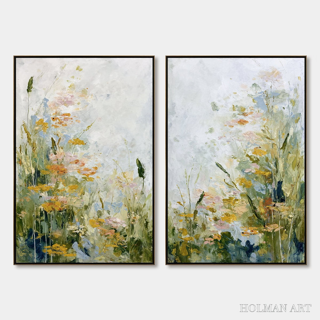 HOLMAN ART Meadow'S Whisper – Impressionist Wildflower Meadow Painting Diptych - image 1