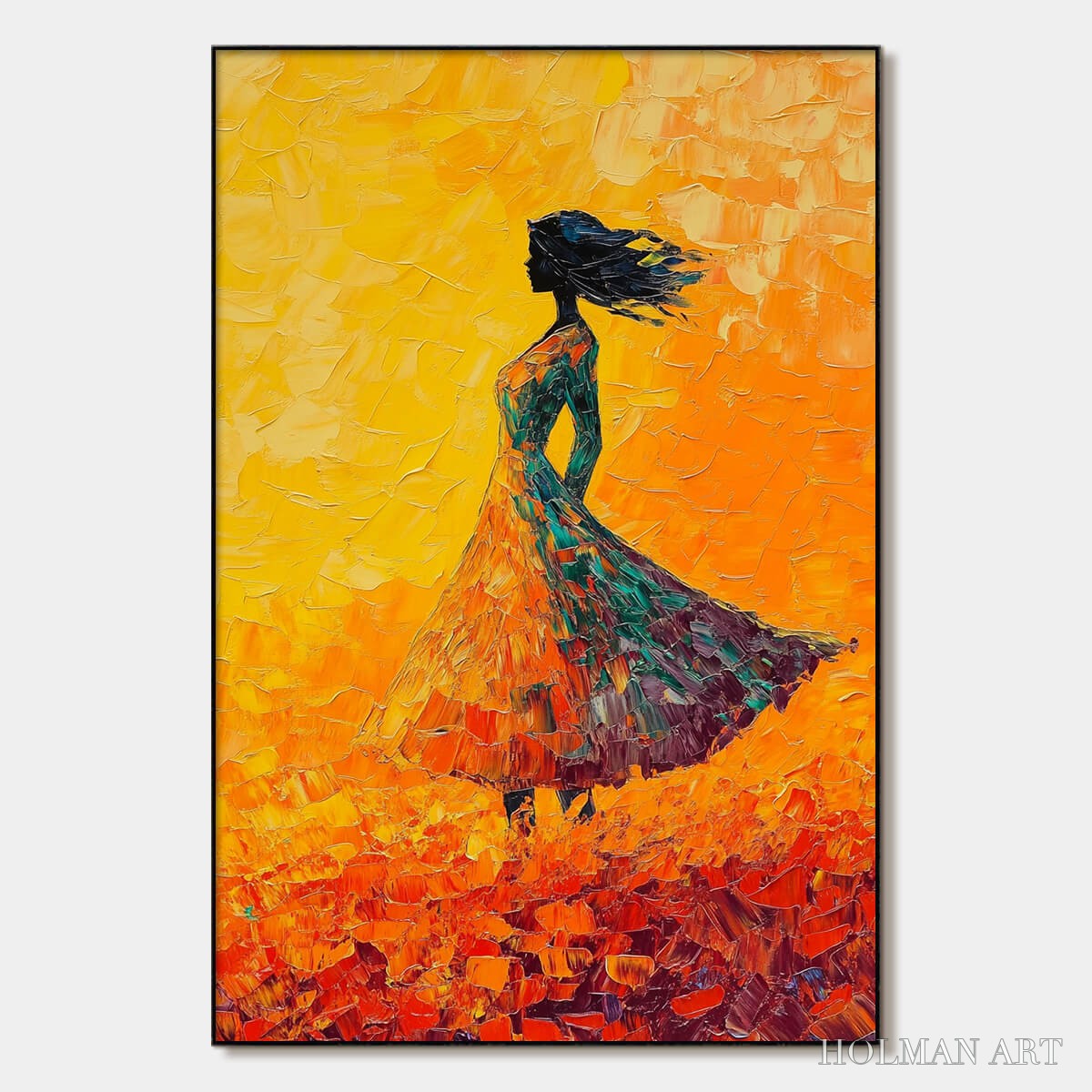 HOLMAN ART Golden Hour Grace – Textured Impasto Figurative Oil Painting of Woman in Field - image 1