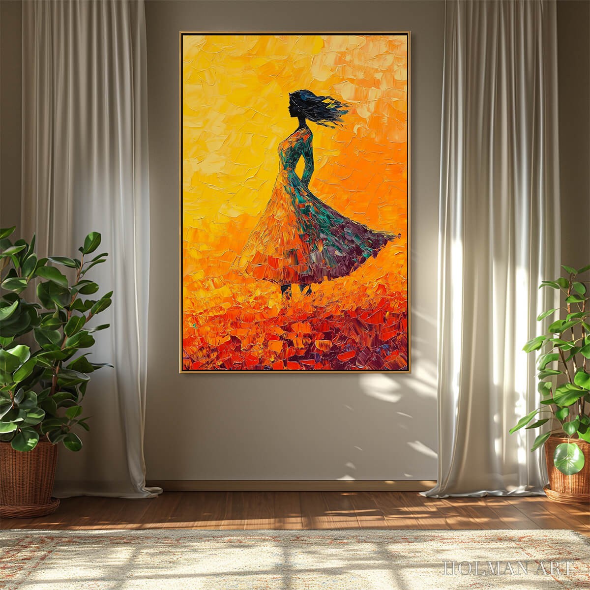 HOLMAN ART Golden Hour Grace – Textured Impasto Figurative Oil Painting of Woman in Field - image 2