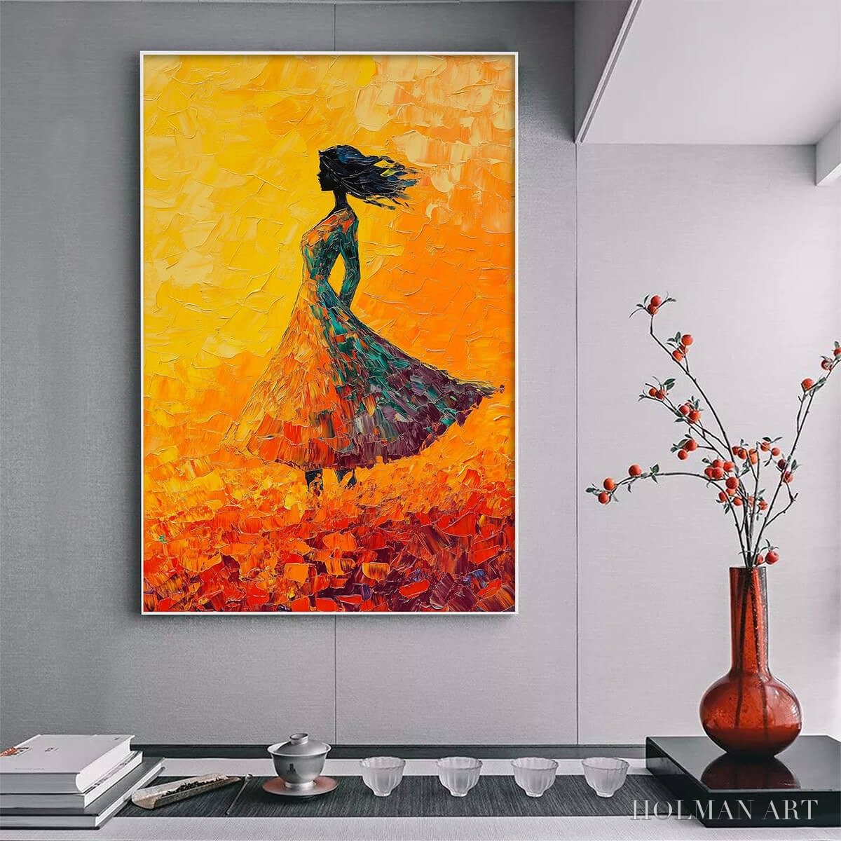 HOLMAN ART Golden Hour Grace – Textured Impasto Figurative Oil Painting of Woman in Field - image 4