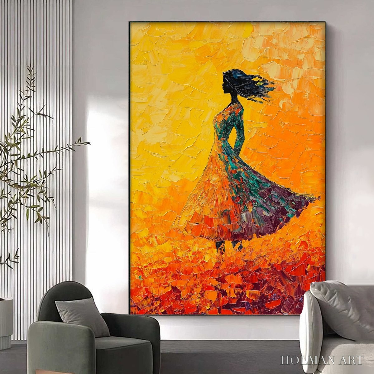 HOLMAN ART Golden Hour Grace – Textured Impasto Figurative Oil Painting of Woman in Field - image 5