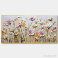HOLMAN ART Field of Dreams – Horizontal Impasto Painting of Pink and White Flowers, Golden Field, Textured - image 1