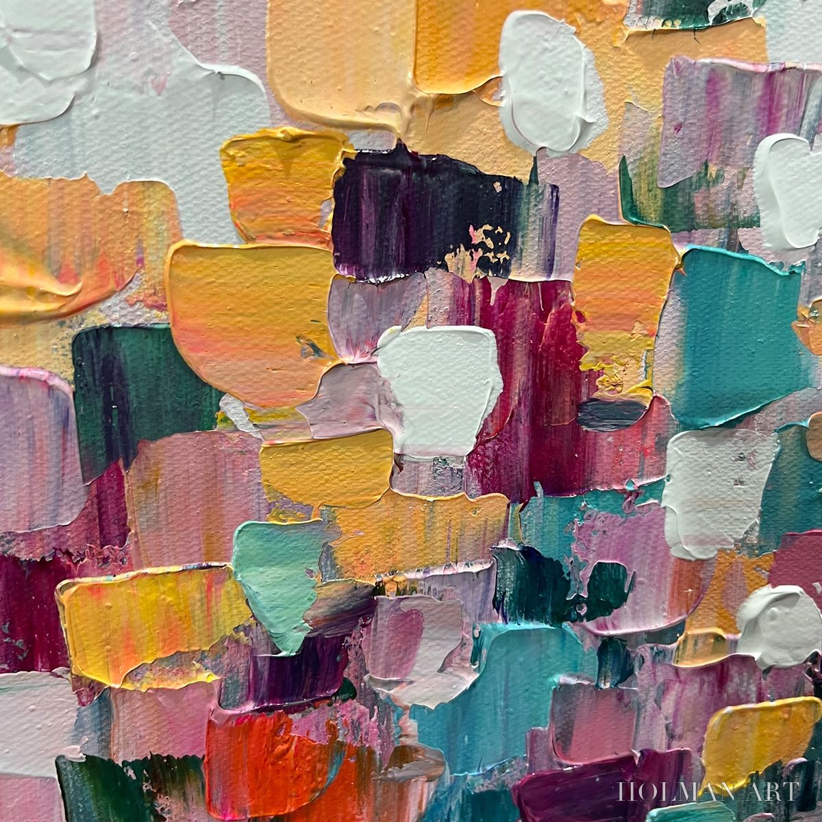 HOLMAN ART Field of Dreams – Square Abstract Impasto Painting, Textured , Colorful, Living Room, Bedroom - image 5