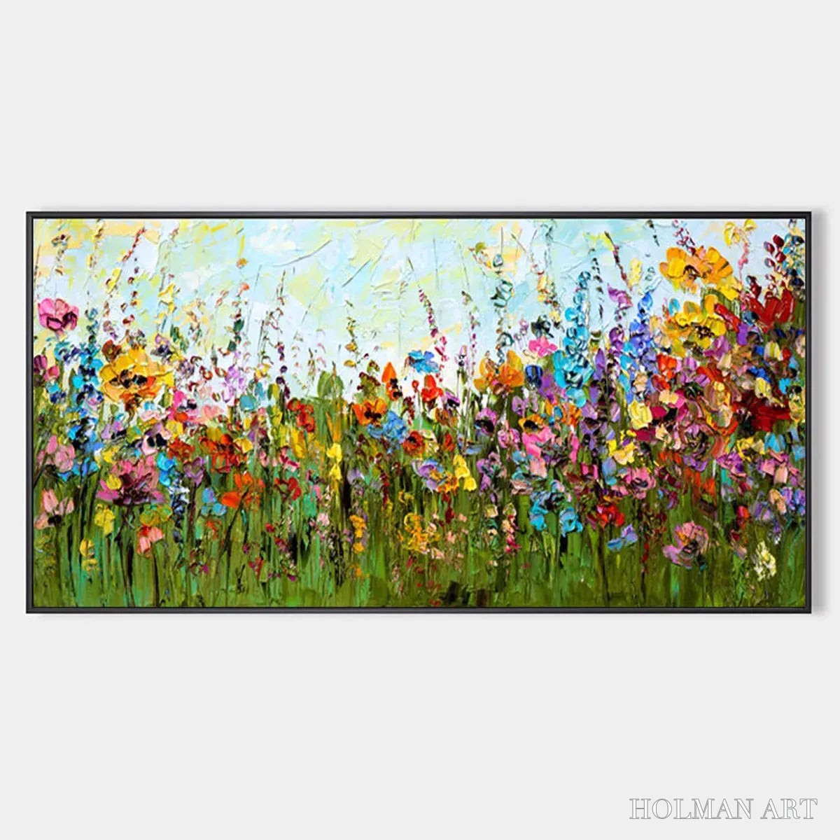HOLMAN ART Wild Bloom Meadow – Panoramic Impasto Wildflower Oil Painting - image 1