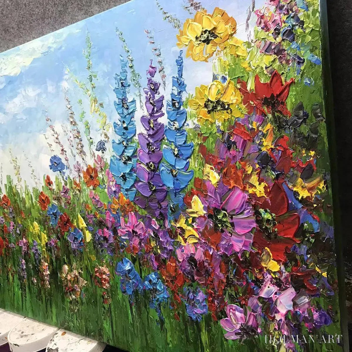 HOLMAN ART Wild Bloom Meadow – Panoramic Impasto Wildflower Oil Painting - image 3