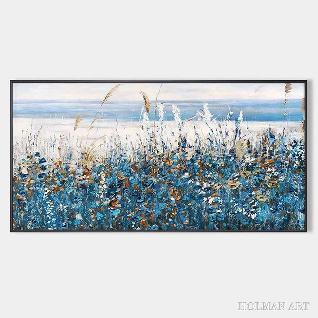HOLMAN ART Blue Dunes – Coastal Landscape Painting with Blue Flowers - image 1