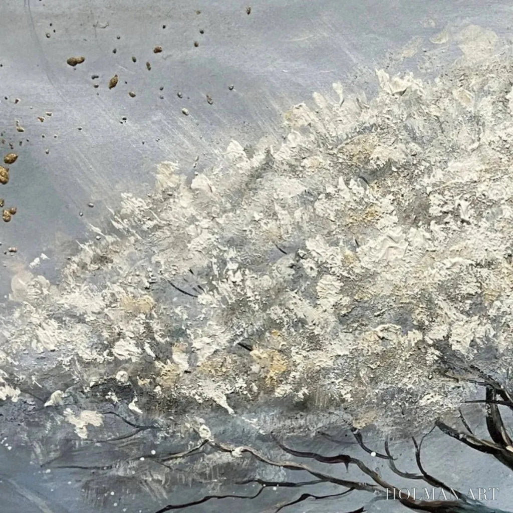 HOLMAN ART Silver Lining – Textured White and Gold Tree Painting on Grey Background - image 3