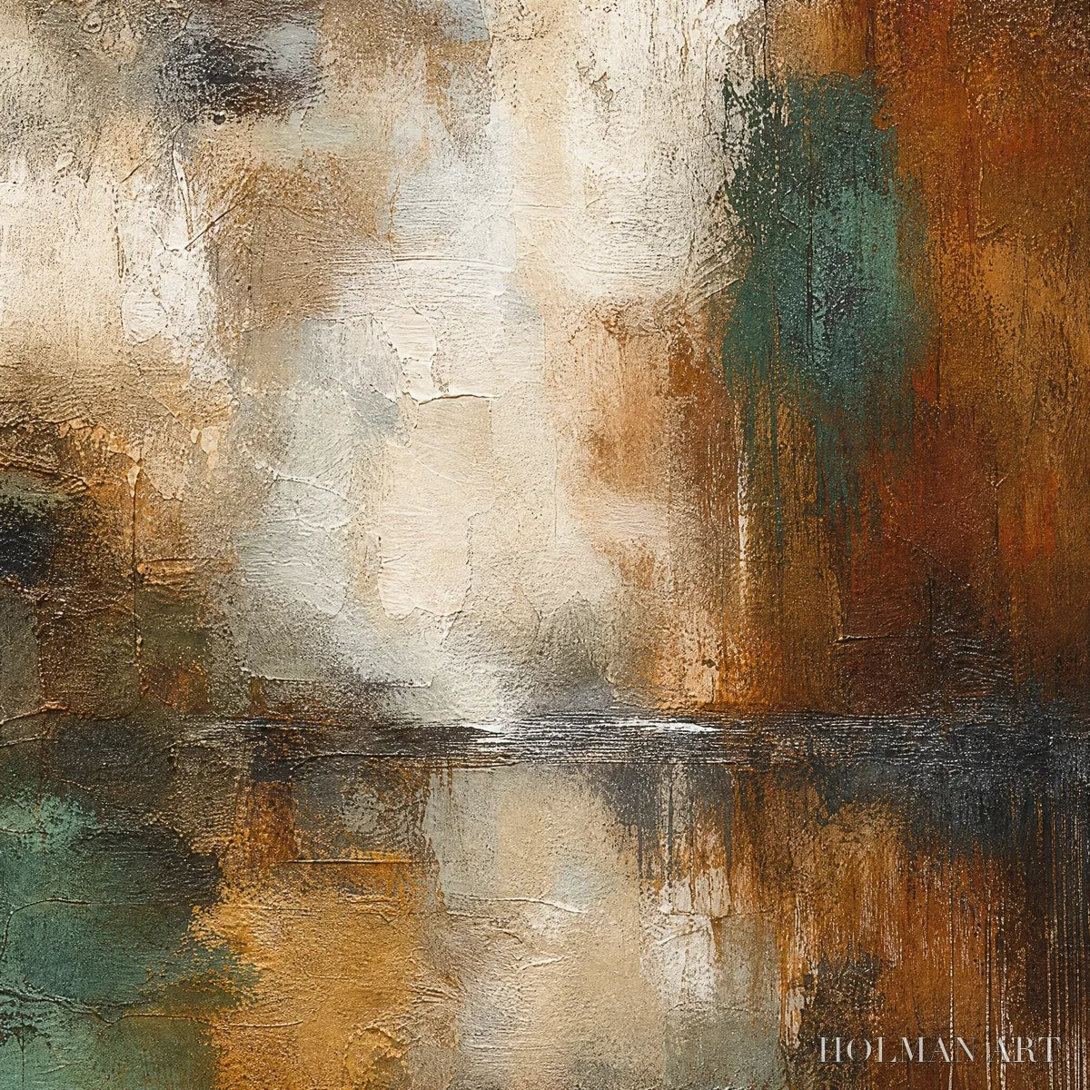 HOLMAN ART Rusted Shore – Rust Teal Abstract Landscape - image 3