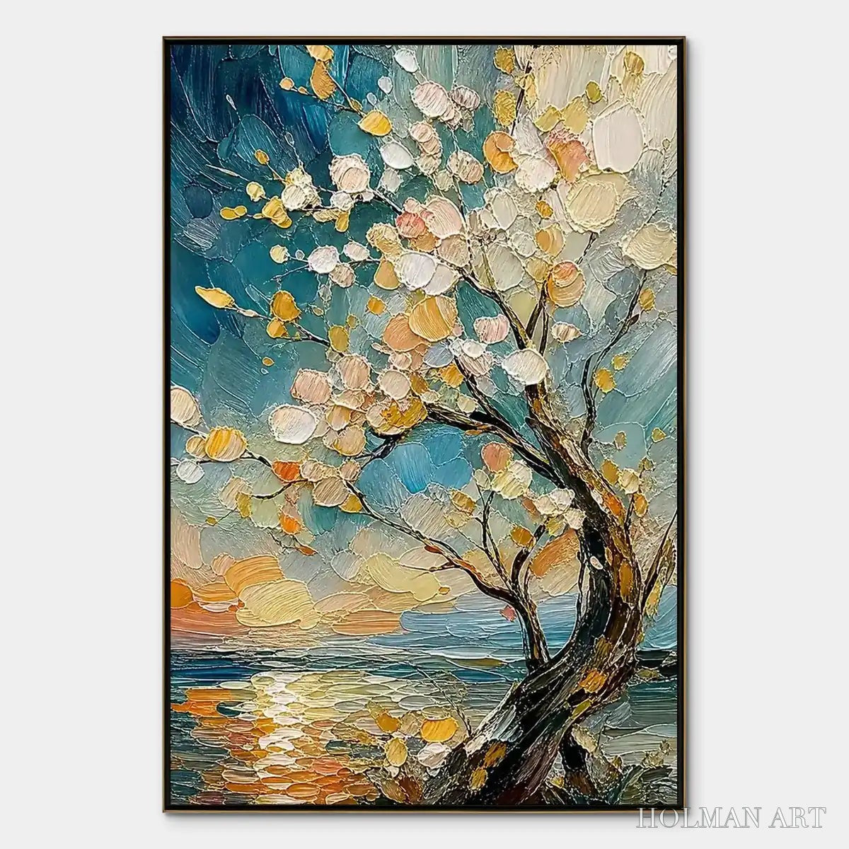 HOLMAN ART Springtide Tree – Blossom Tree Seascape Painting - image 1