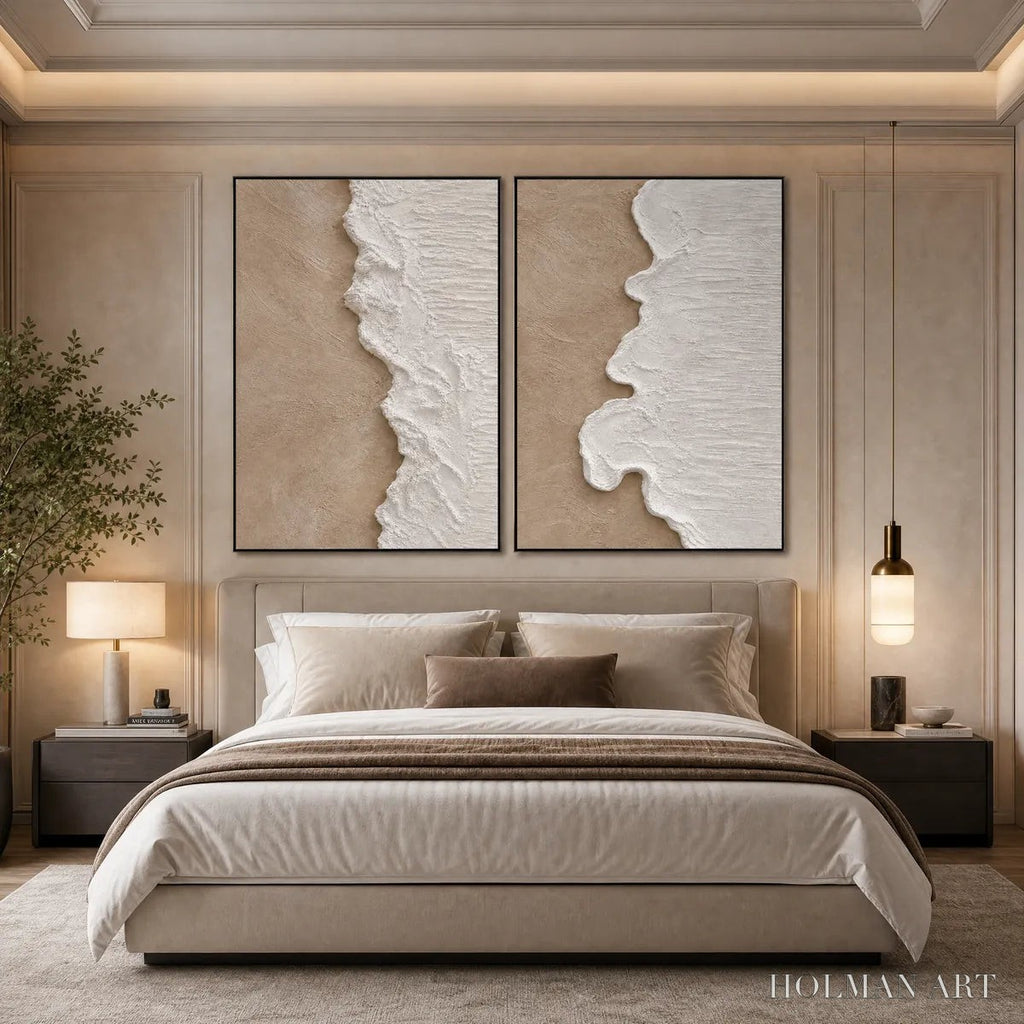 HOLMAN ART Coastal Calm – Textured Wabi-Sabi Abstract Beach Painting Diptych - image 2