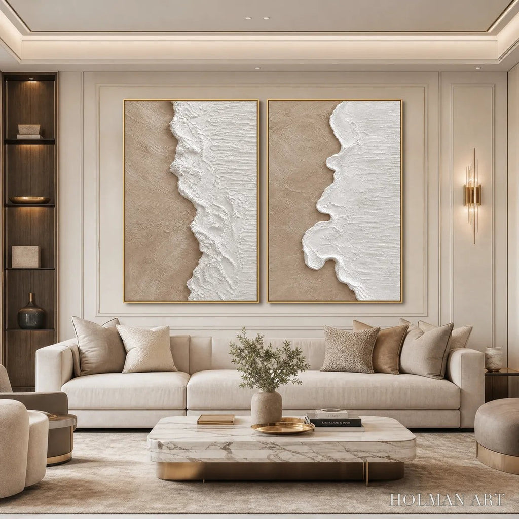 HOLMAN ART Coastal Calm – Textured Wabi-Sabi Abstract Beach Painting Diptych - image 5