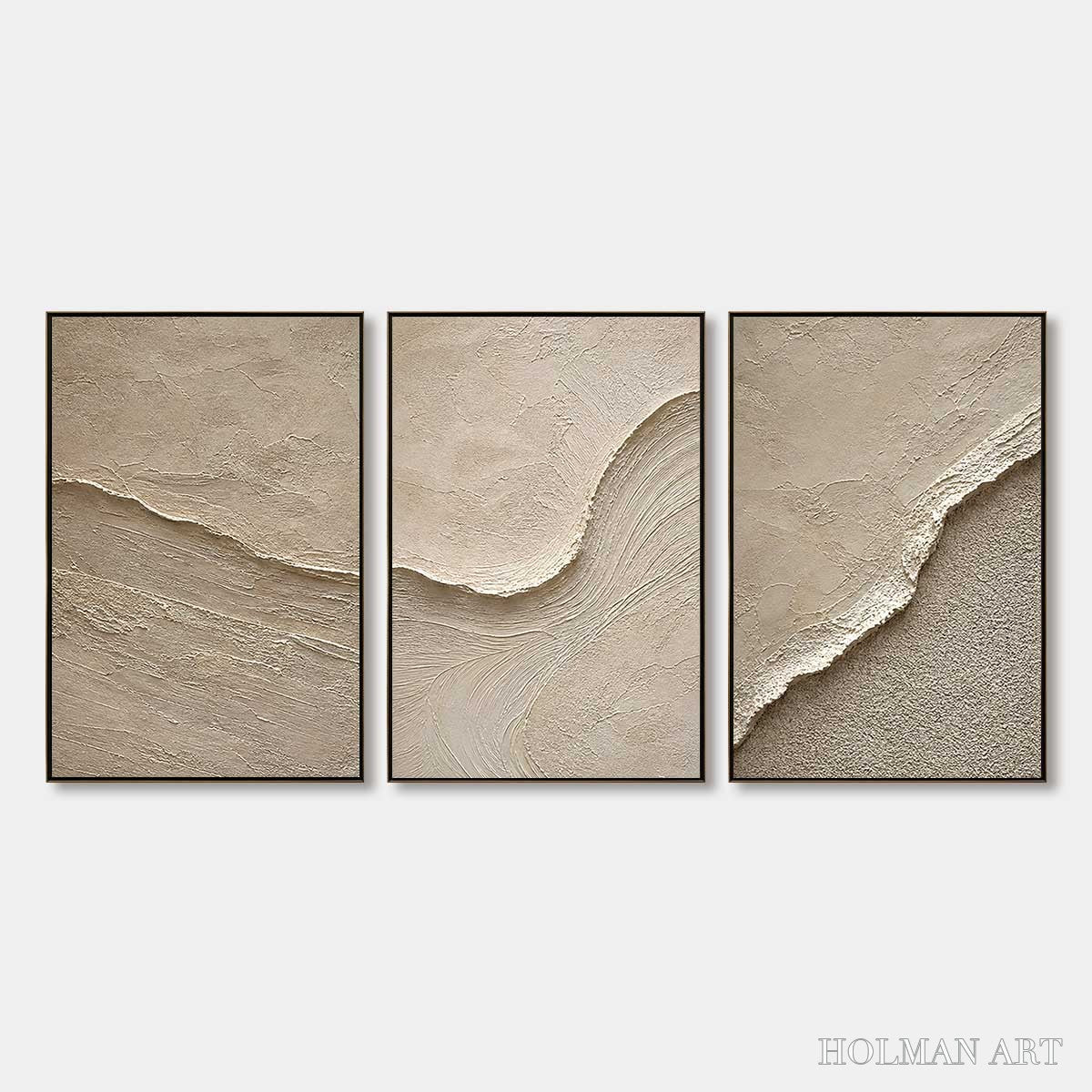 HOLMAN ART Shoreline Echo – Textured Beige Wabi Sabi Set of 3 - image 1