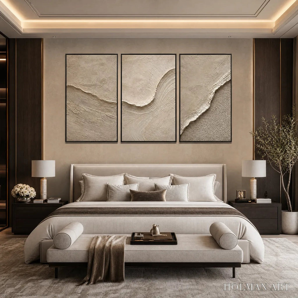 HOLMAN ART Shoreline Echo – Textured Beige Wabi Sabi Set of 3 - image 2