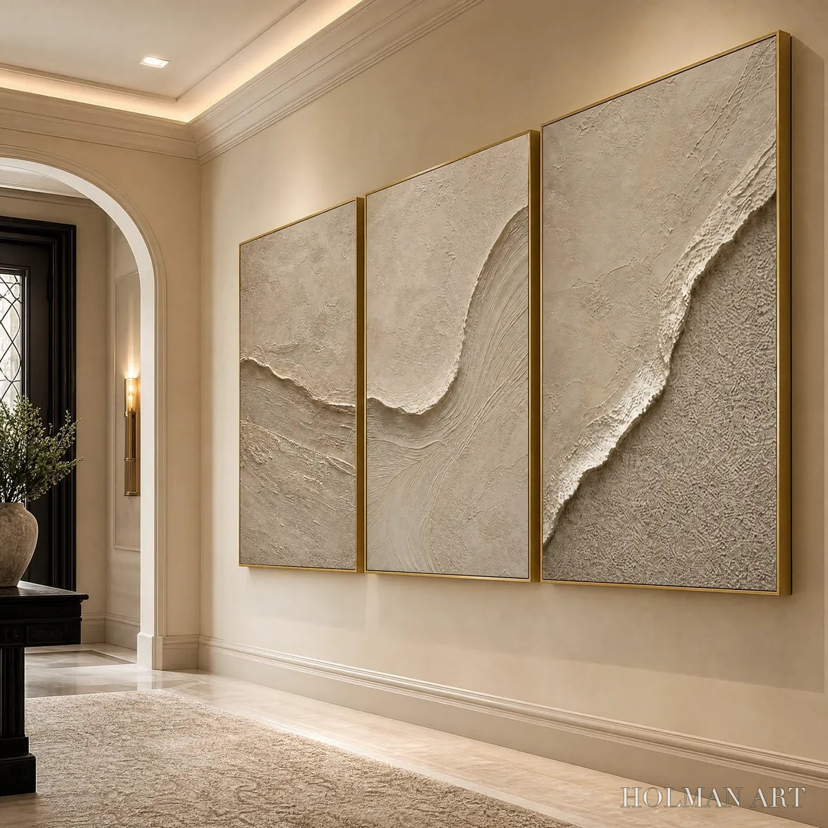 HOLMAN ART Shoreline Echo – Textured Beige Wabi Sabi Set of 3 - image 4