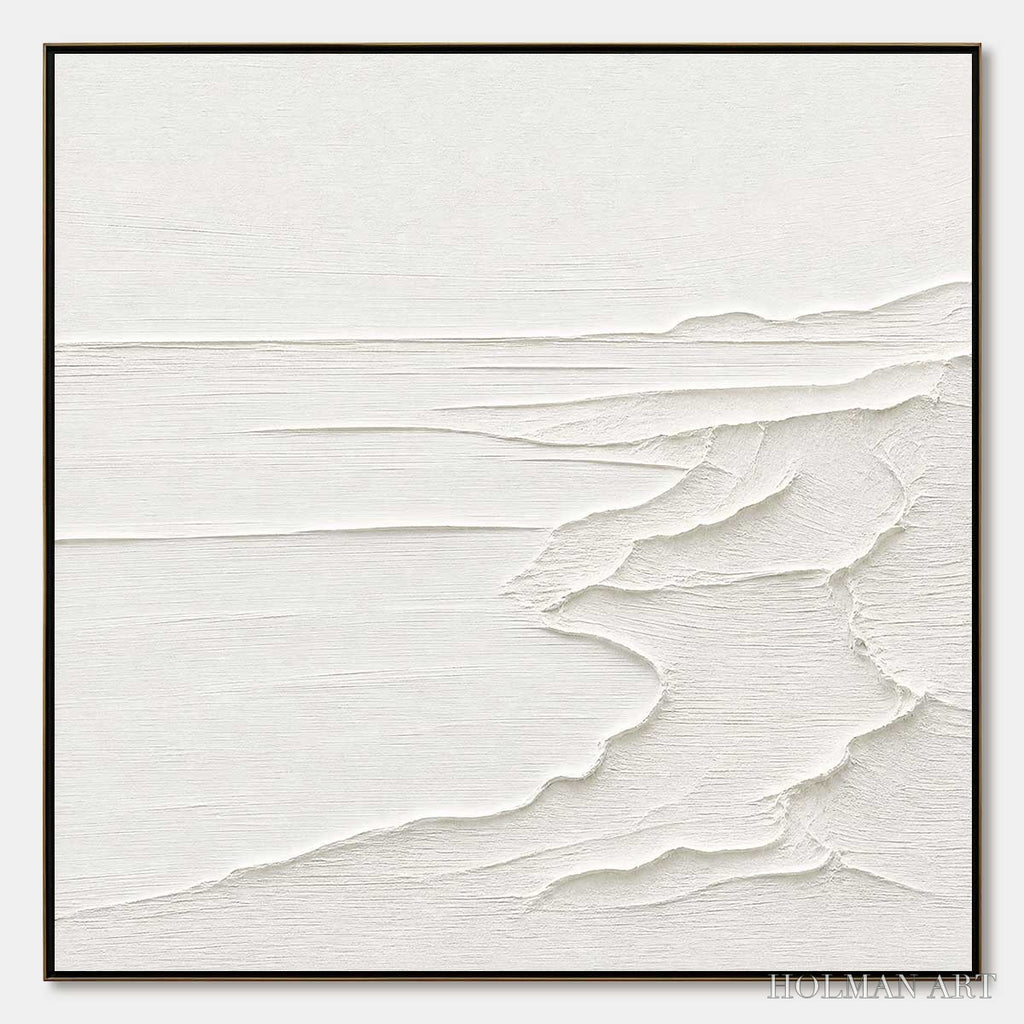 HOLMAN ART Eternal Shore – Minimalist White Textured Seascape Painting - image 1