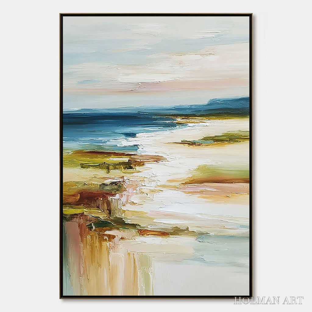 HOLMAN ART Coastal Reverie – Textured Vertical Abstract Seascape Painting - image 1