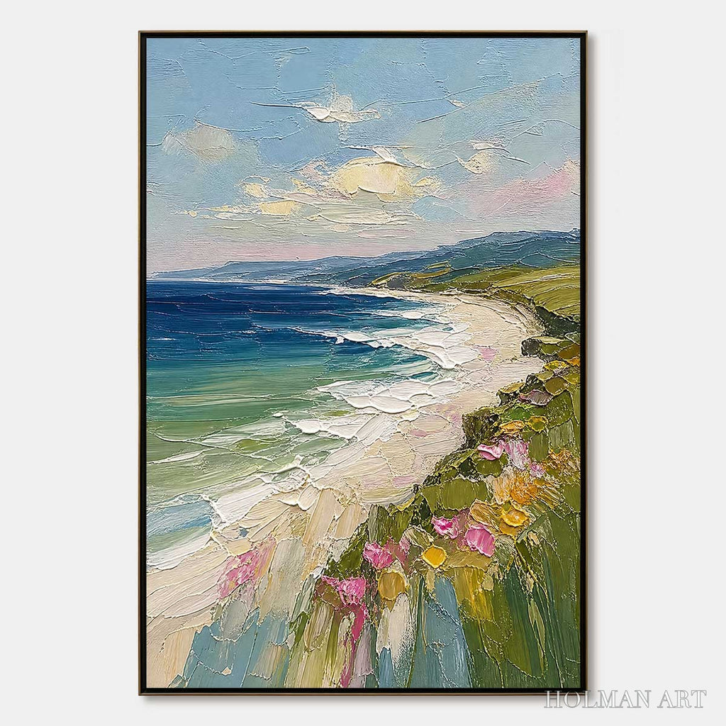 HOLMAN ART Coastal Bloom – Vertical Textured Seascape Painting of a Blooming Coast - image 1