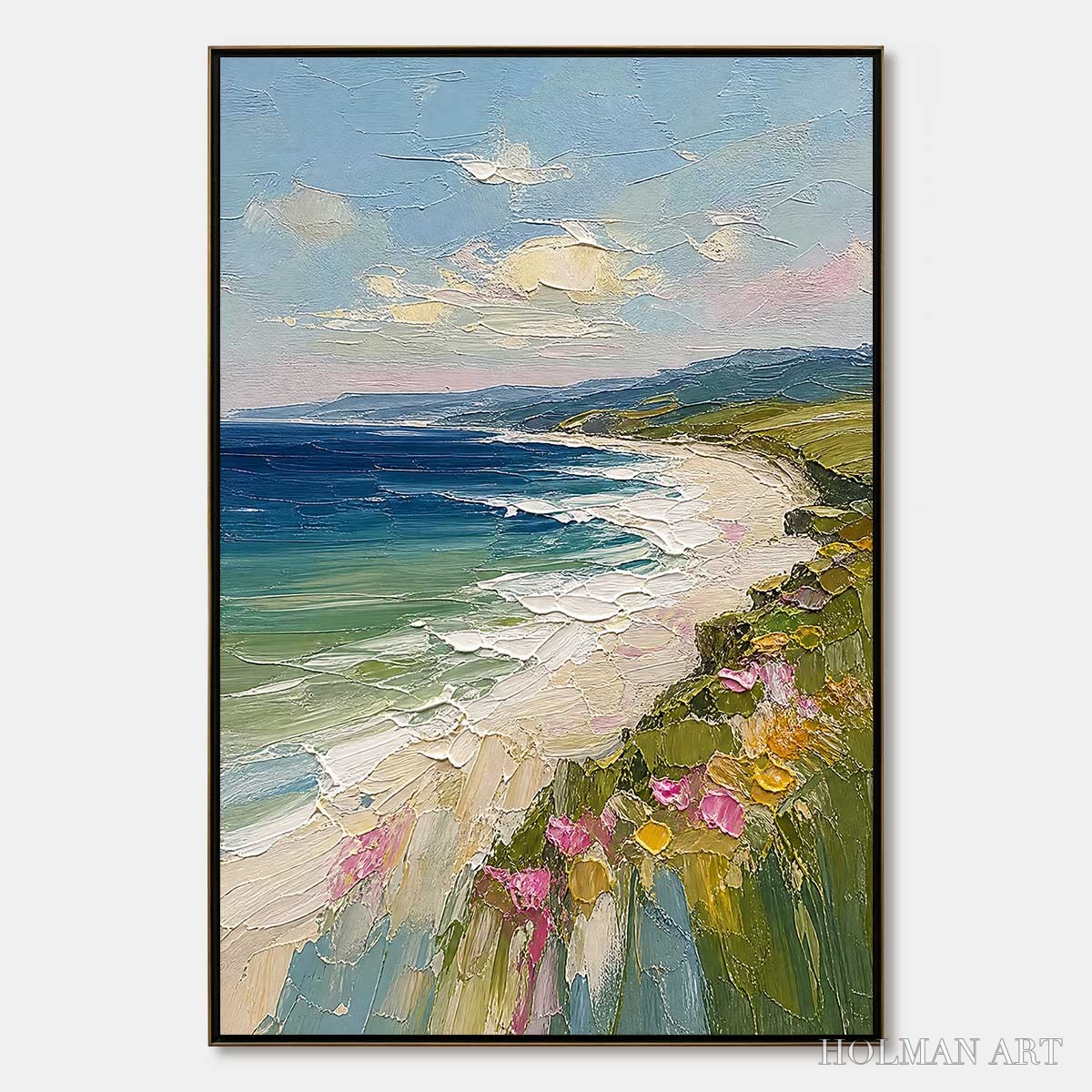 HOLMAN ART Coastal Bloom – Vertical Textured Seascape Painting of a Blooming Coast - image 1