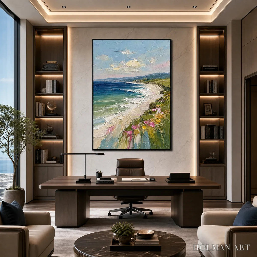 HOLMAN ART Coastal Bloom – Vertical Textured Seascape Painting of a Blooming Coast - image 2