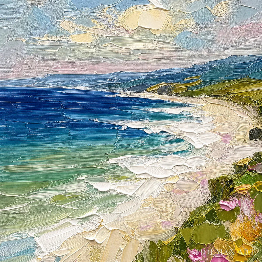 HOLMAN ART Coastal Bloom – Vertical Textured Seascape Painting of a Blooming Coast - image 3