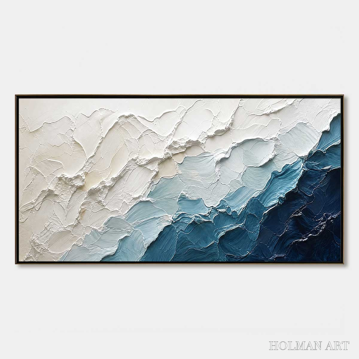 HOLMAN ART Aegean Crest – Textured Abstract Seascape Painting in Blue and White - image 1