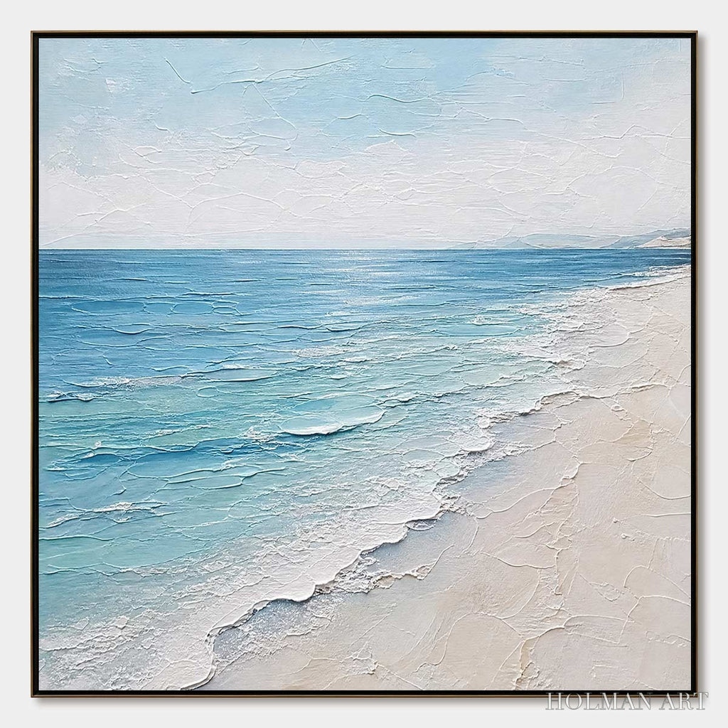 HOLMAN ART Whispering Tide – Textured Minimalist Beach Scene Painting - image 1