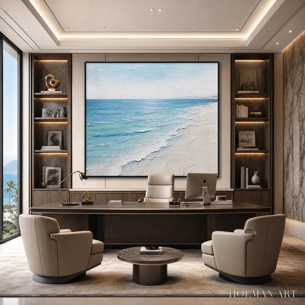 HOLMAN ART Whispering Tide – Textured Minimalist Beach Scene Painting - image 5