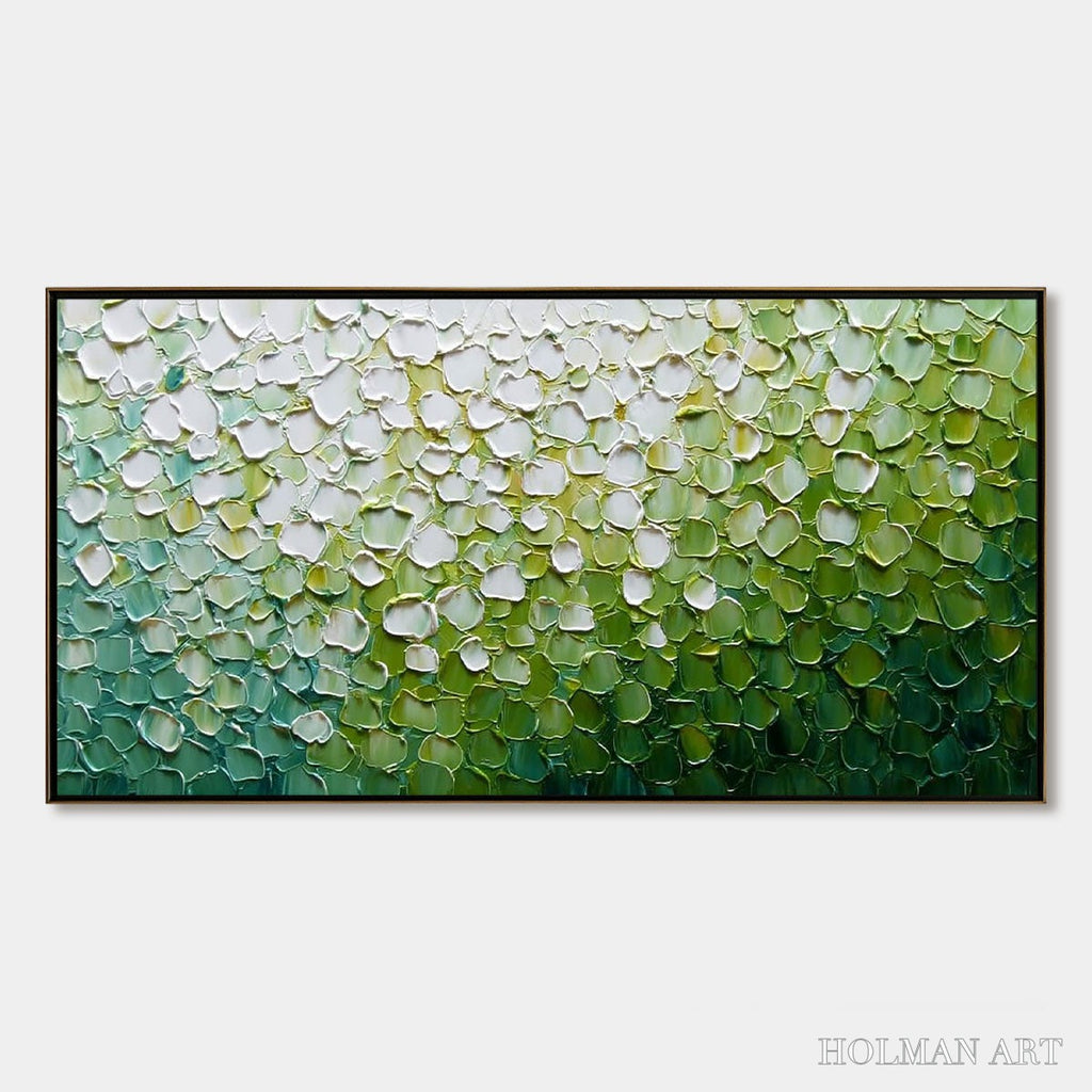 HOLMAN ART Verdant Bloom – Large Green And White Abstract Impasto Painting - image 1