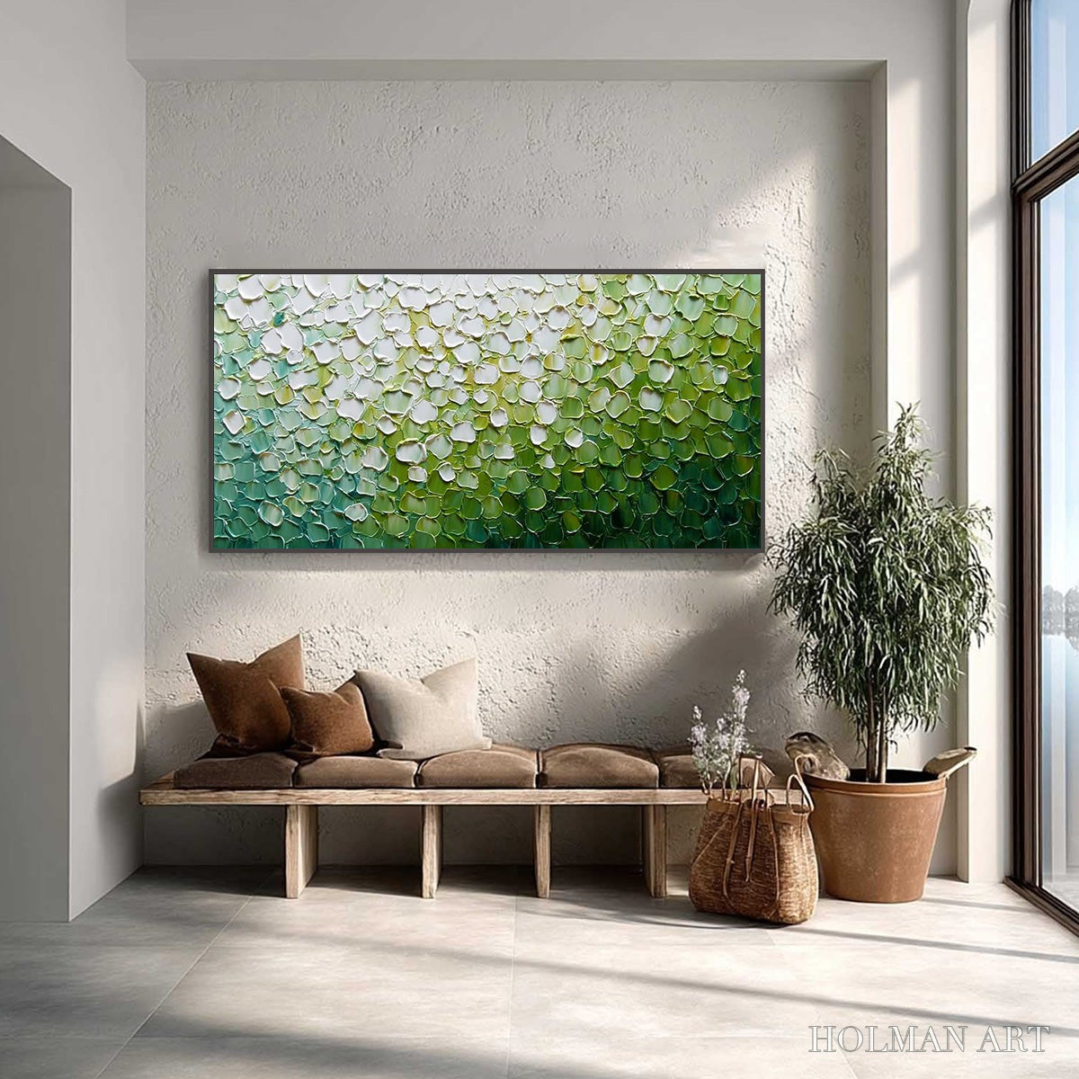 HOLMAN ART Verdant Bloom – Large Green And White Abstract Impasto Painting - image 2