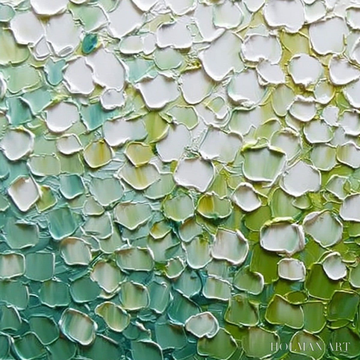 HOLMAN ART Verdant Bloom – Large Green And White Abstract Impasto Painting - image 3