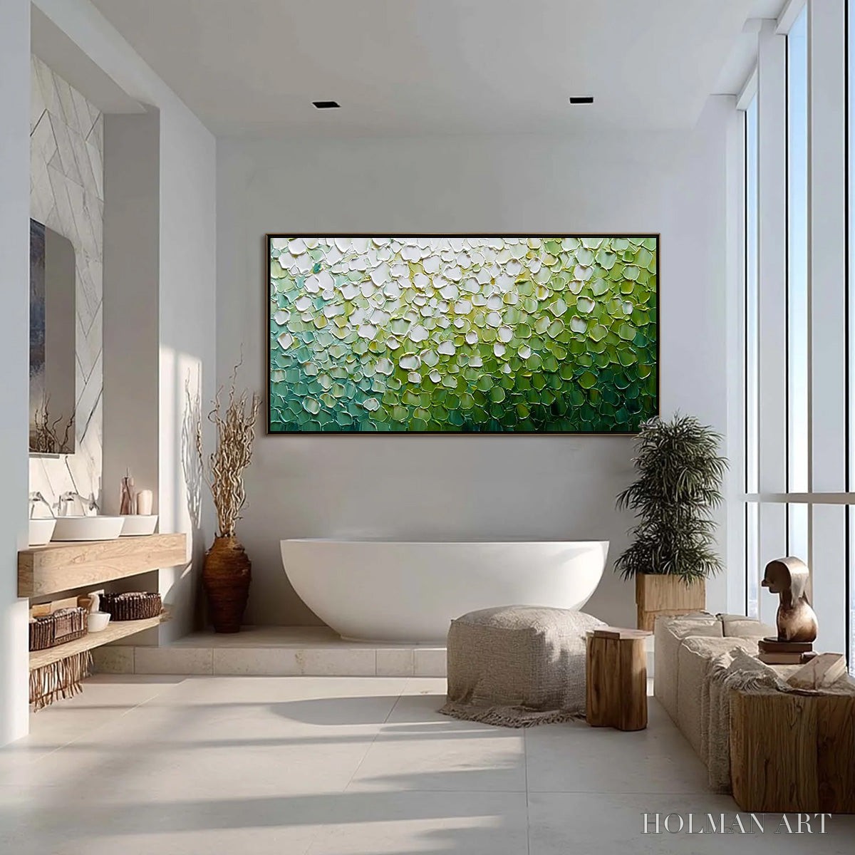 HOLMAN ART Verdant Bloom – Large Green And White Abstract Impasto Painting - image 4