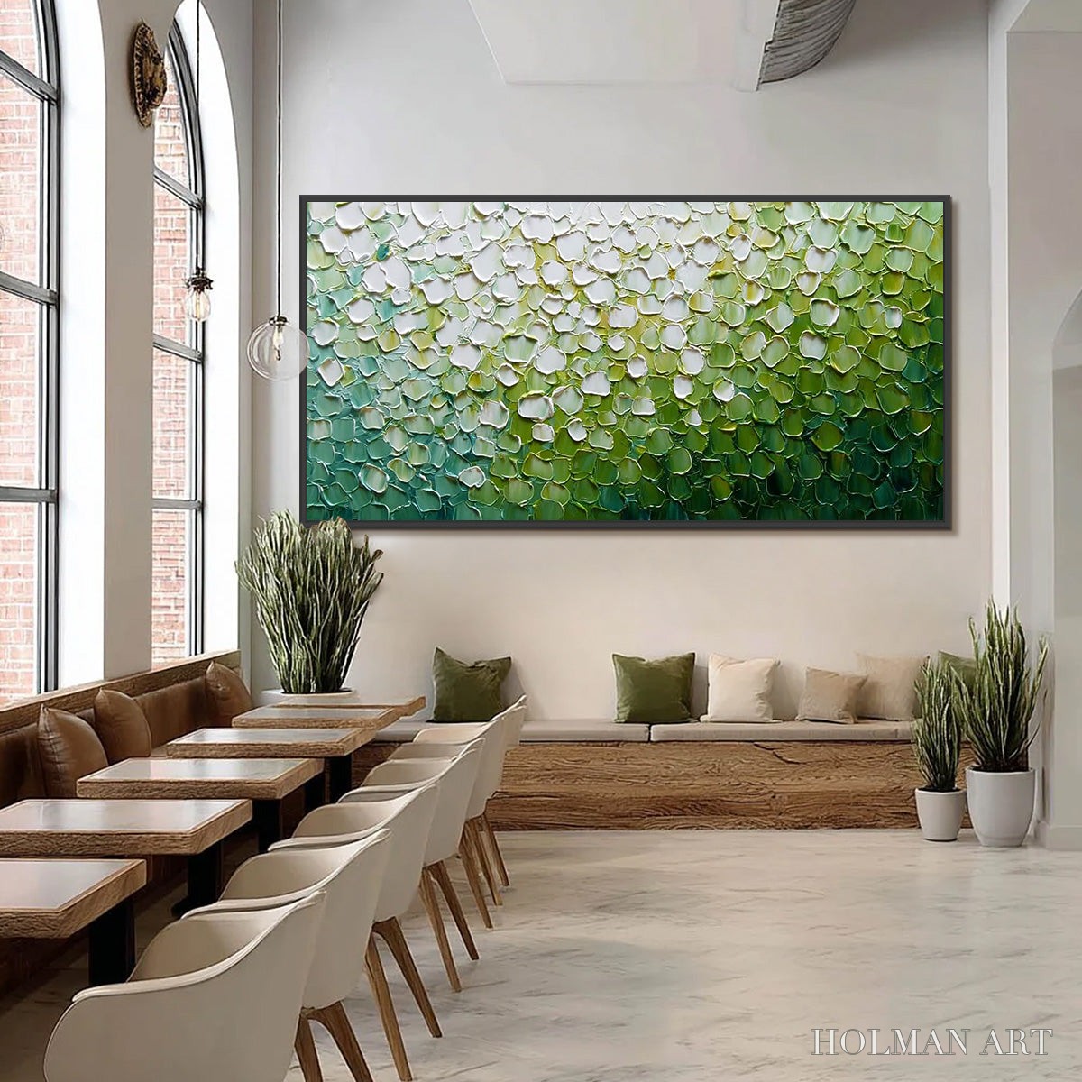 HOLMAN ART Verdant Bloom – Large Green And White Abstract Impasto Painting - image 6