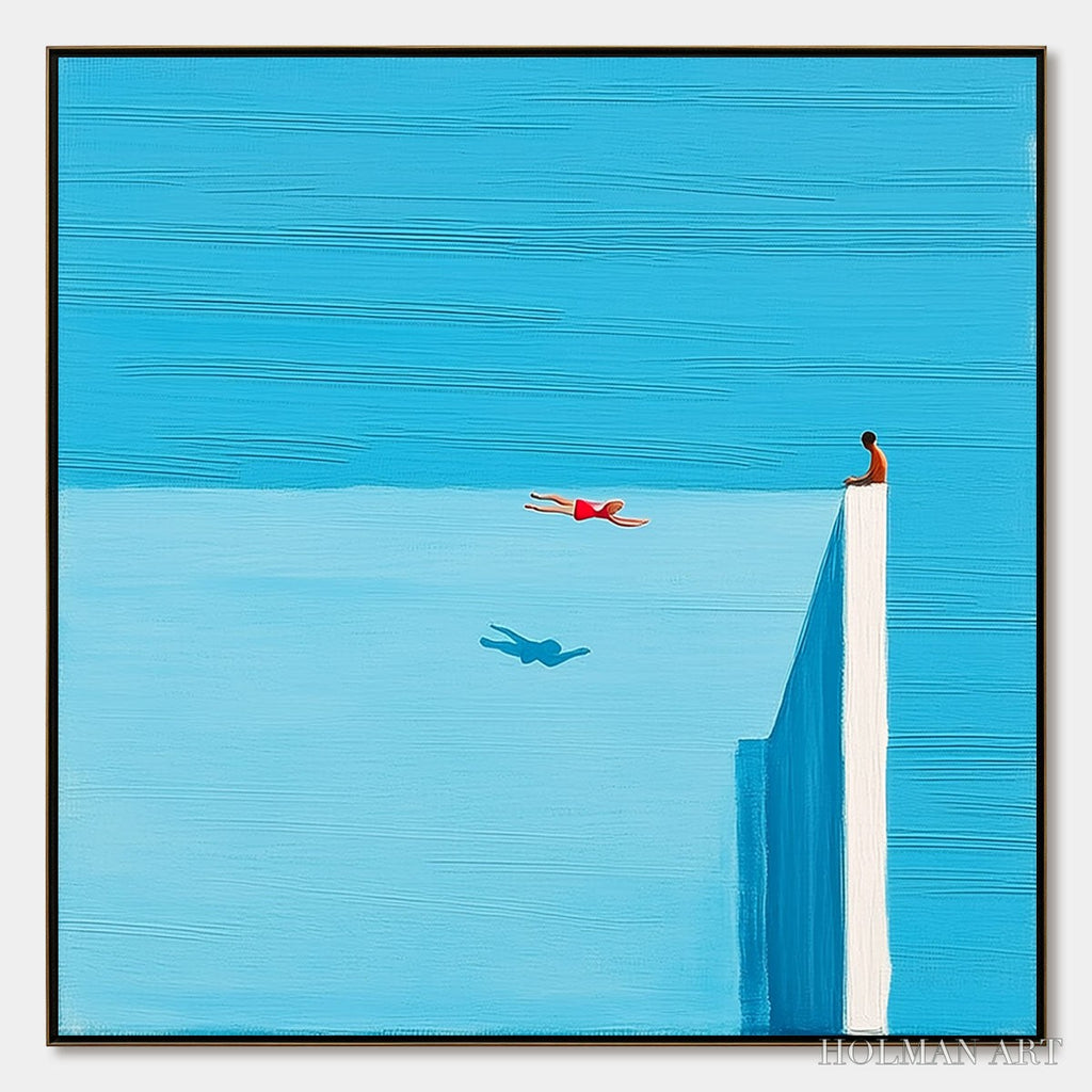 HOLMAN ART Horizon'S Edge – Minimalist Blue Seascape Painting with Figures - image 1