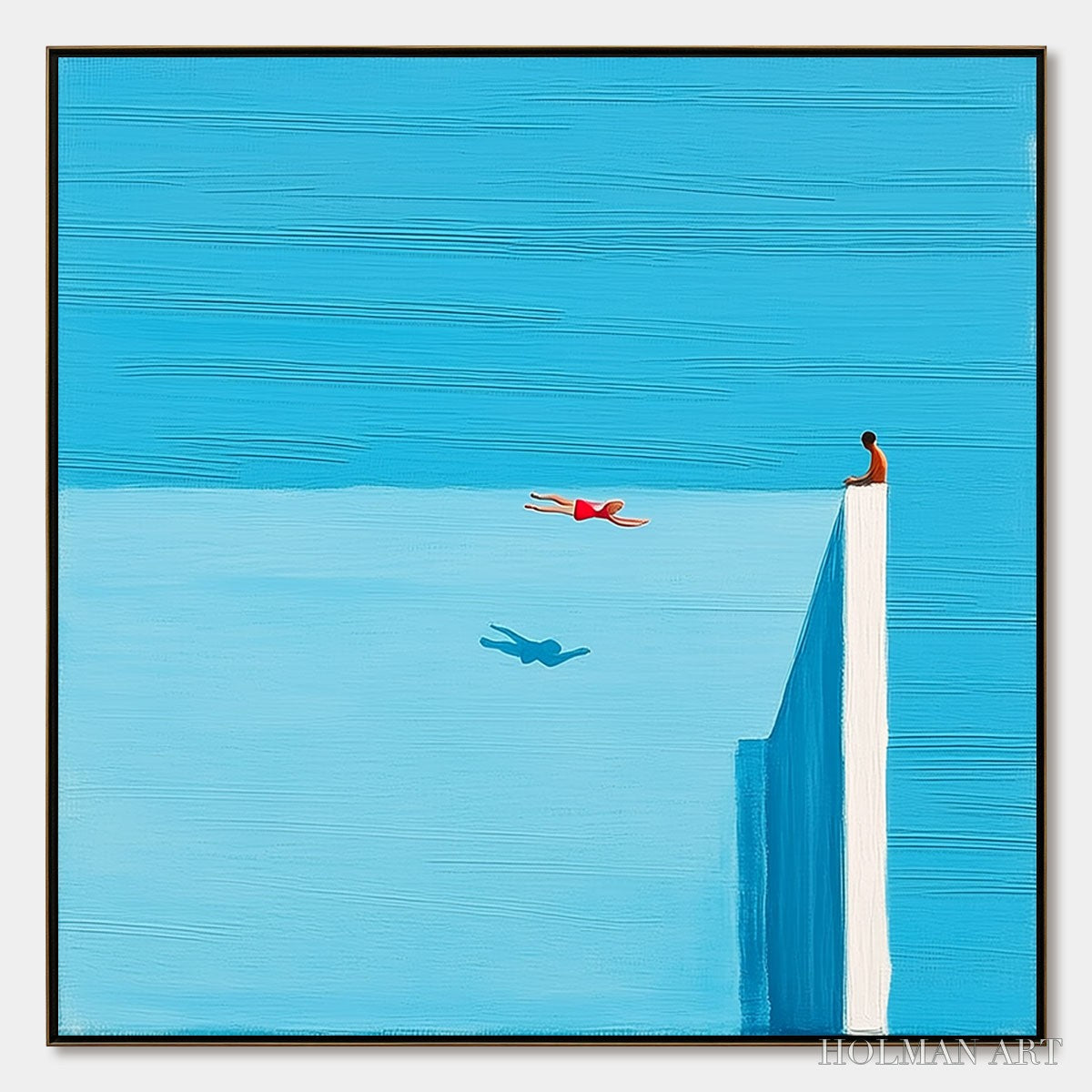 HOLMAN ART Horizon'S Edge – Minimalist Blue Seascape Painting with Figures - image 1