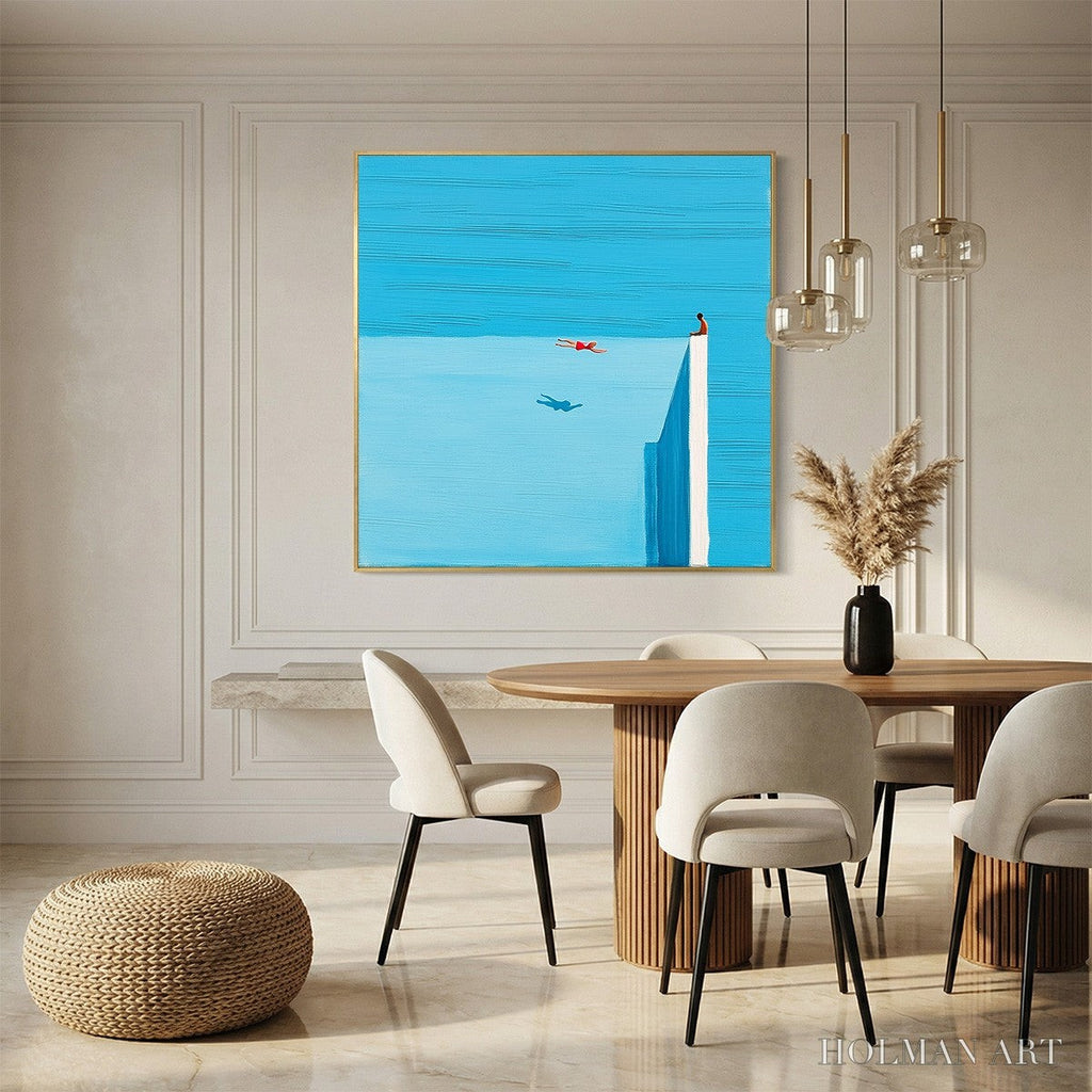 HOLMAN ART Horizon'S Edge – Minimalist Blue Seascape Painting with Figures - image 2
