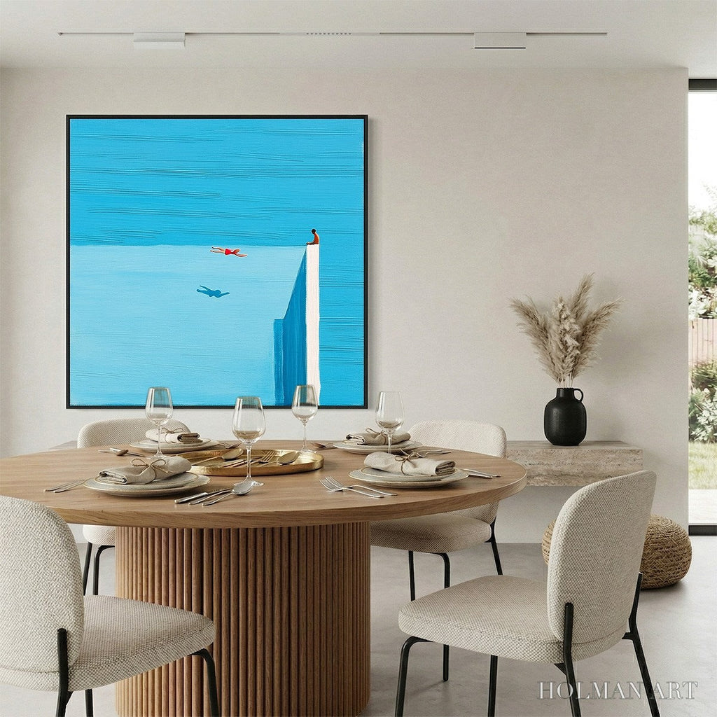 HOLMAN ART Horizon'S Edge – Minimalist Blue Seascape Painting with Figures - image 4