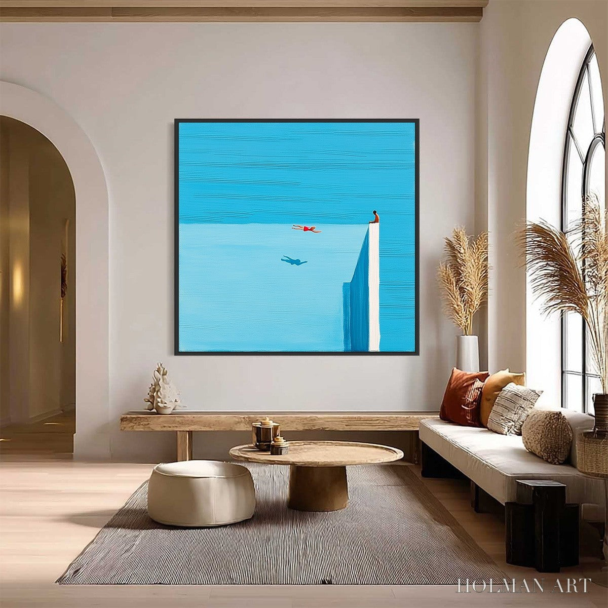 HOLMAN ART Horizon'S Edge – Minimalist Blue Seascape Painting with Figures - image 6