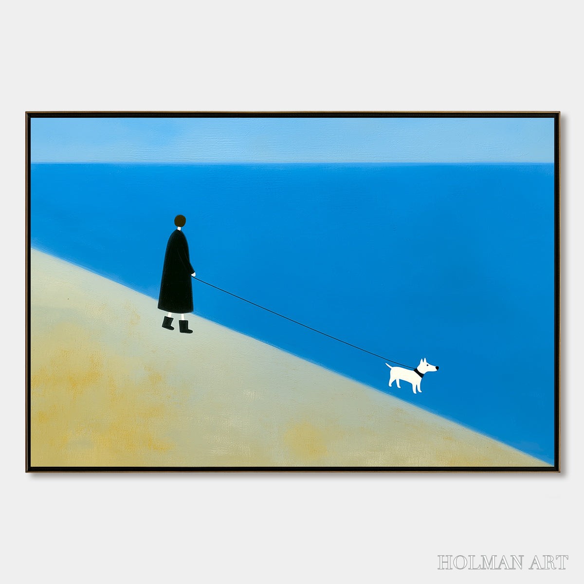 HOLMAN ART Shoreline Minimalist Beach Scene with Dog Original Oil Painting - image 1