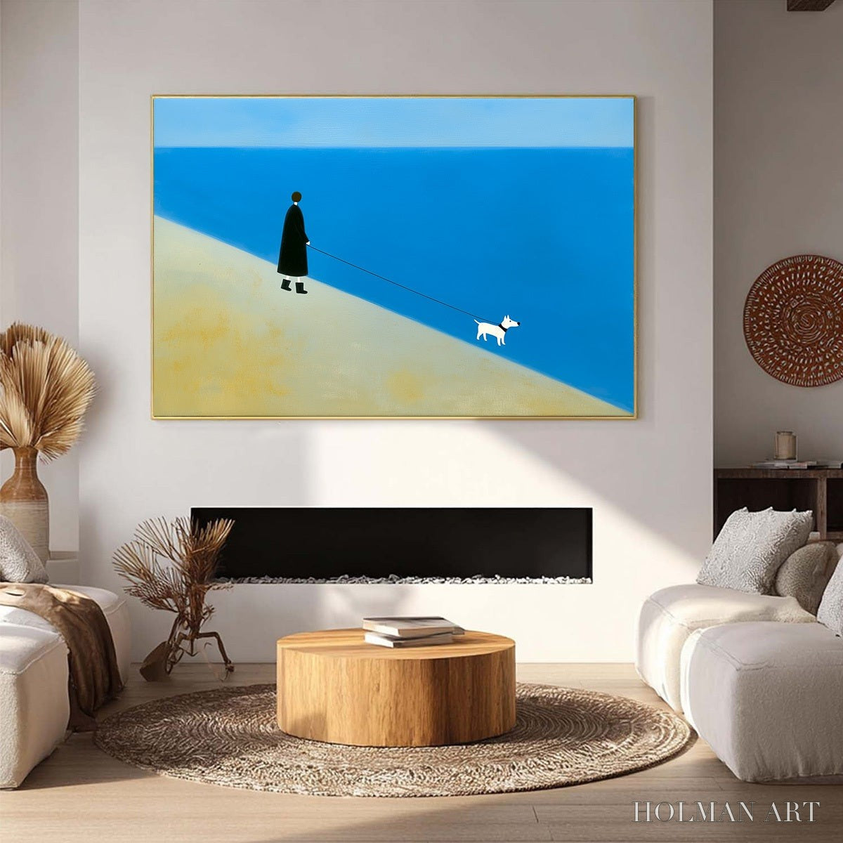 HOLMAN ART Shoreline Minimalist Beach Scene with Dog Original Oil Painting - image 4