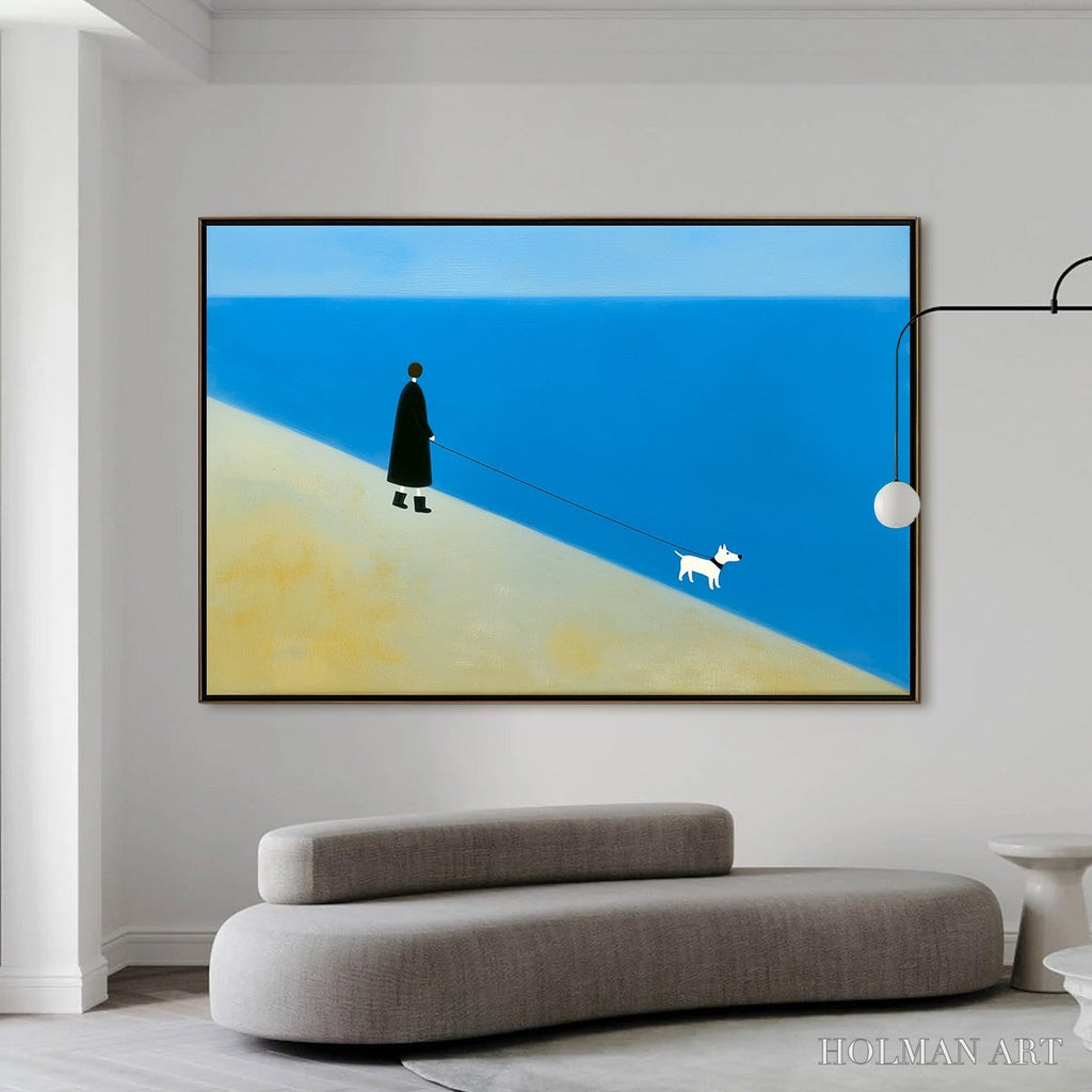 HOLMAN ART Shoreline Minimalist Beach Scene with Dog Original Oil Painting - image 6