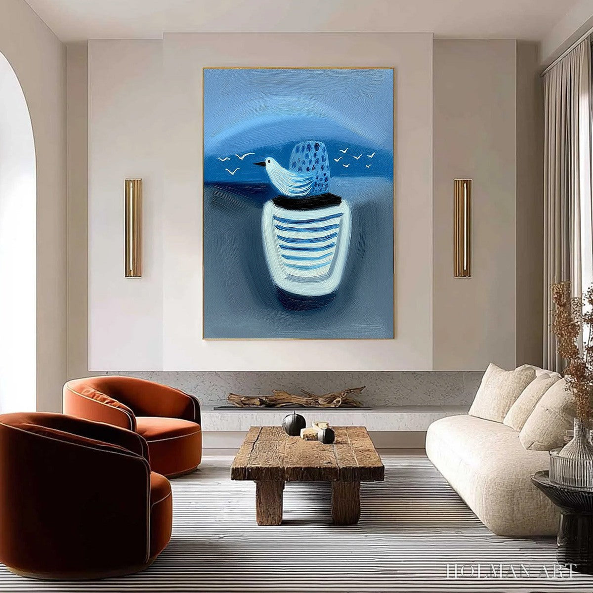 HOLMAN ART Coastal Solitude – Textured Minimalist Seascape Painting of Coastal Contemplation - image 2
