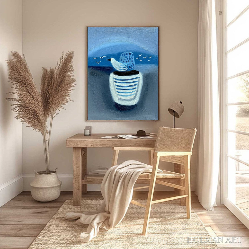 HOLMAN ART Coastal Solitude – Textured Minimalist Seascape Painting of Coastal Contemplation - image 4