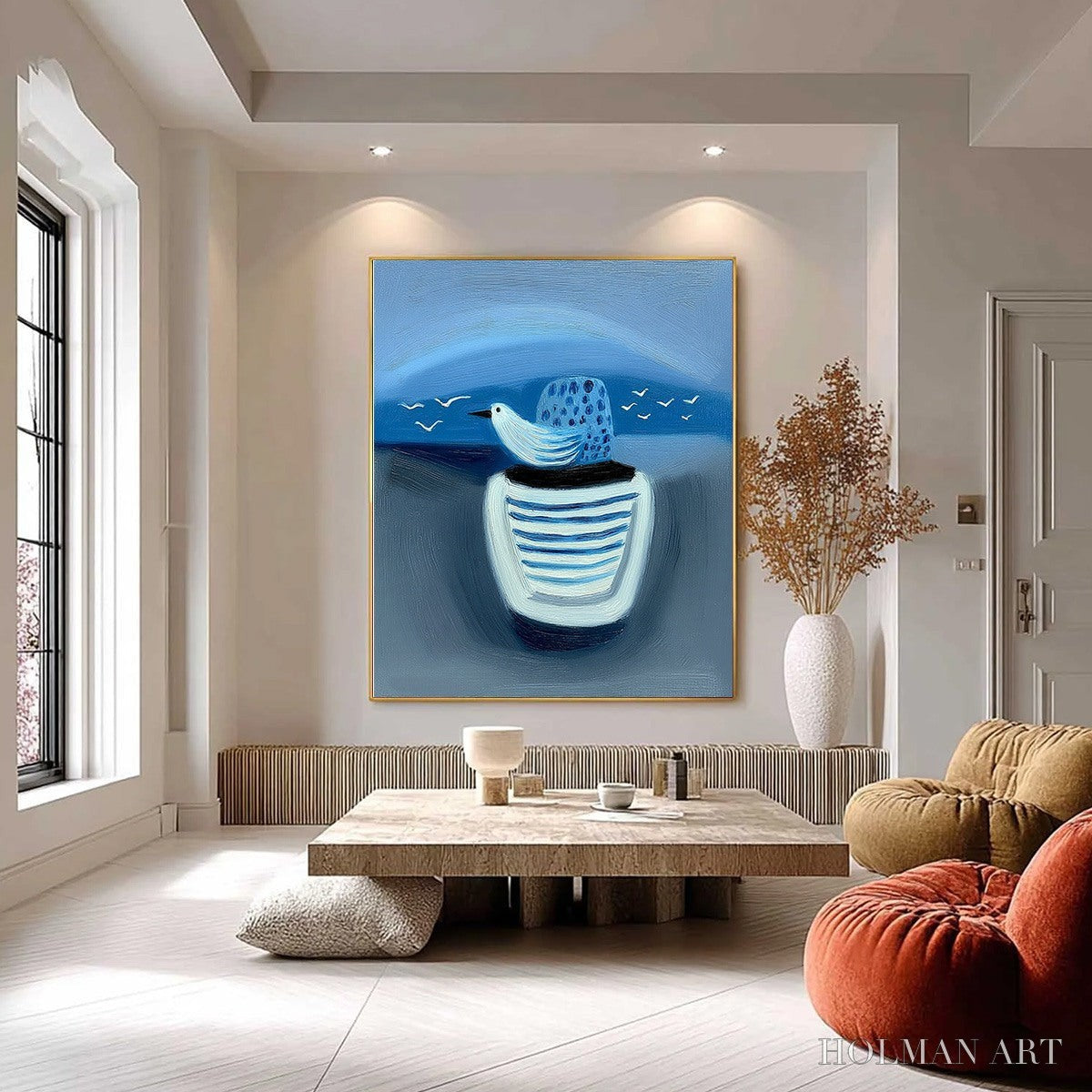 HOLMAN ART Coastal Solitude – Textured Minimalist Seascape Painting of Coastal Contemplation - image 6